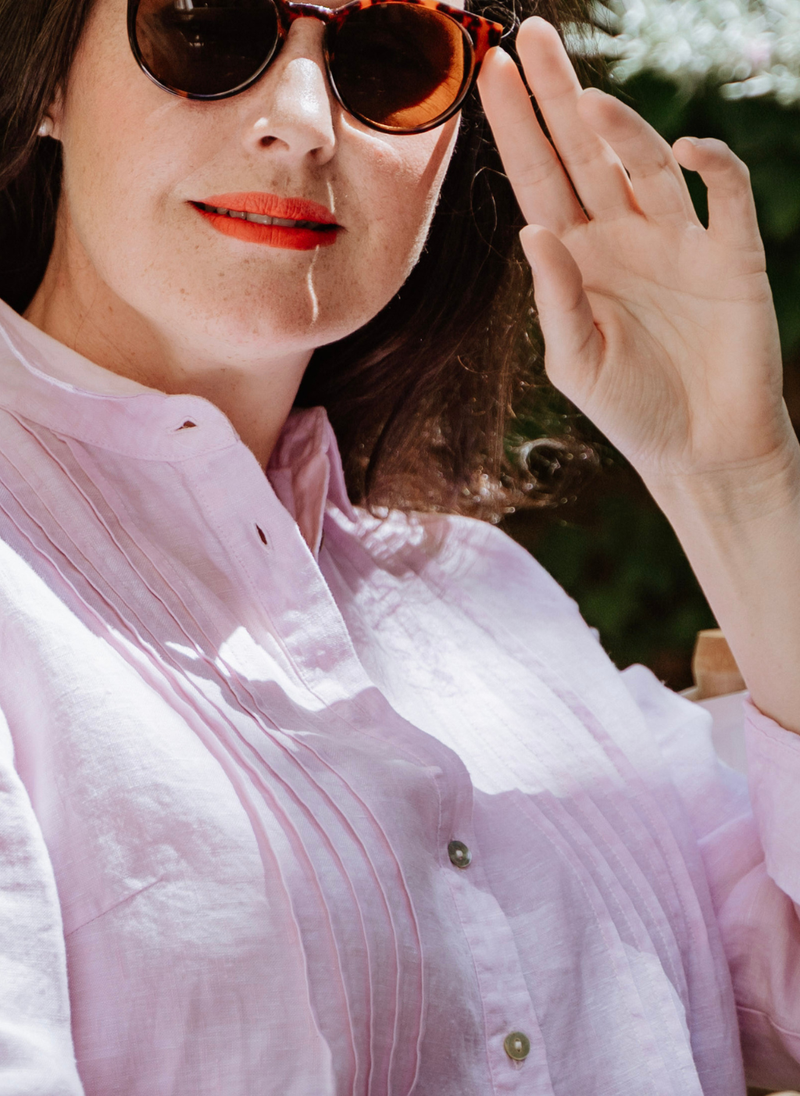 Arabella French Linen Pintuck Shirt- Mosman Pink
