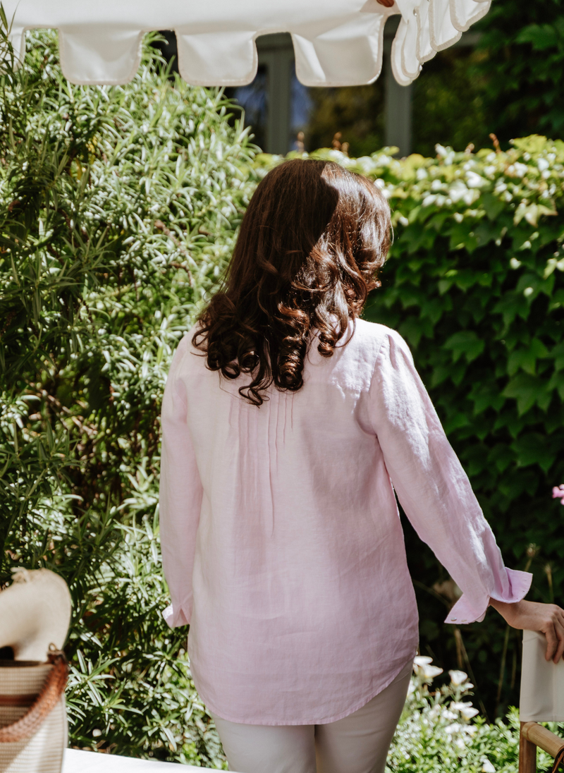 Arabella French Linen Pintuck Shirt- Mosman Pink