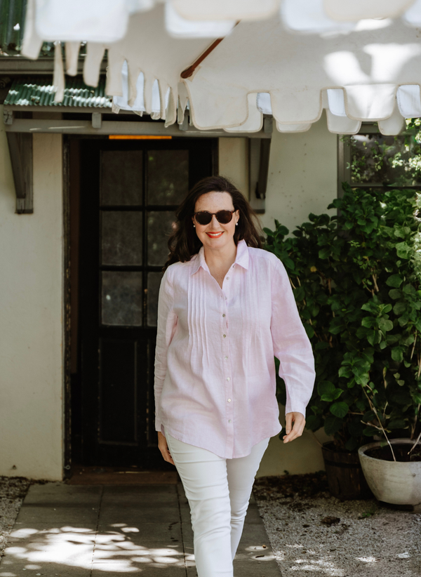Arabella French Linen Pintuck Shirt- Mosman Pink