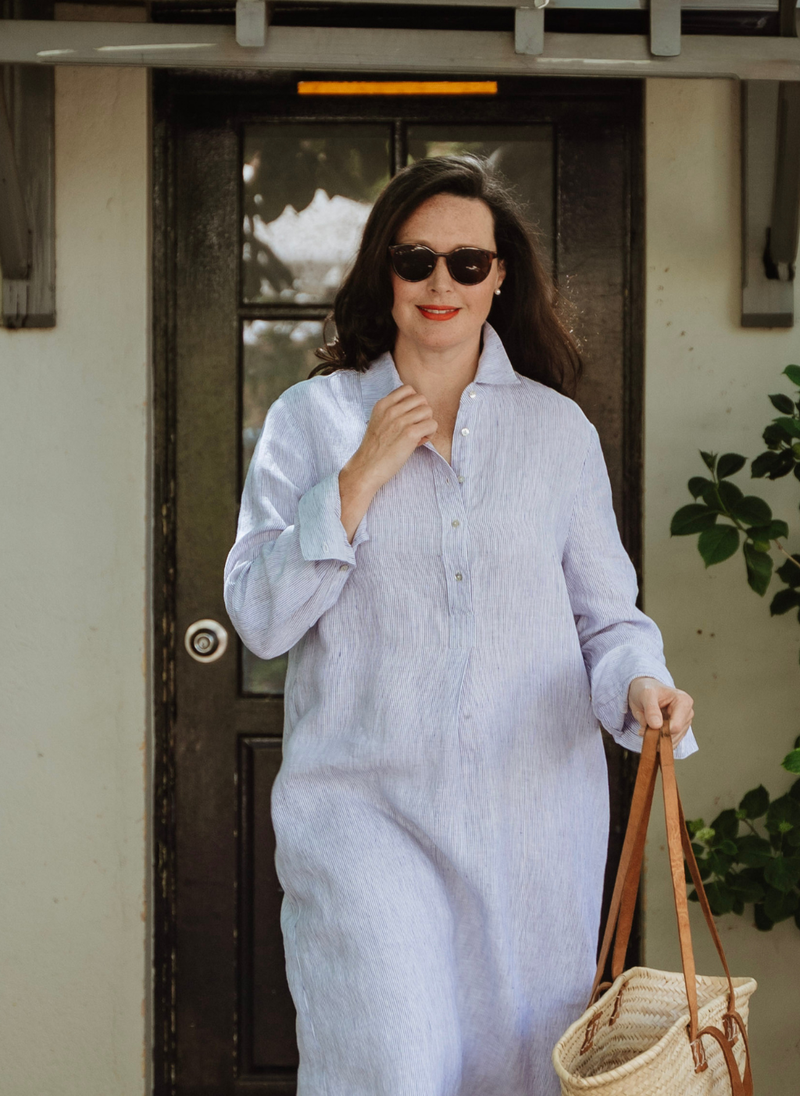 Noosa French Linen Tunic- Blue Stripe