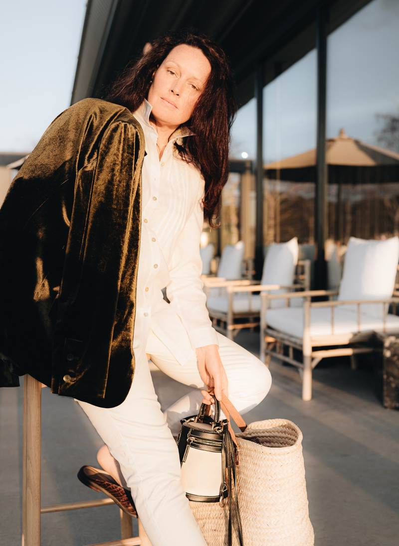 ARABELLA PINTUCK SHIRT WITH OYSTER BUTTONS- WHITE FRENCH LINEN