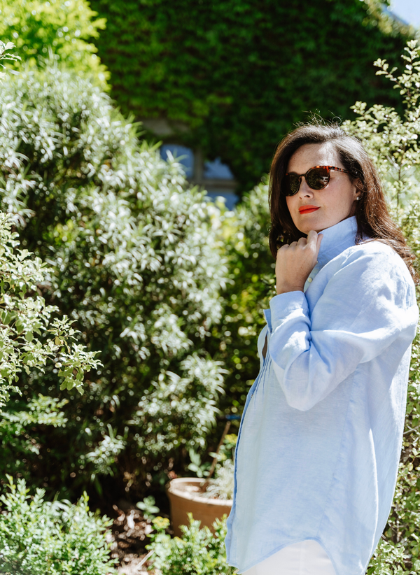 Arabella French Linen Pintuck Shirt- Amalfi Blue