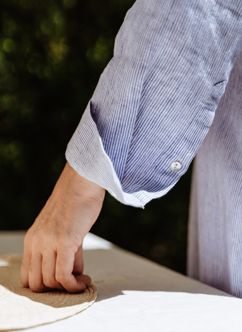 Noosa French Linen Tunic- Blue Stripe