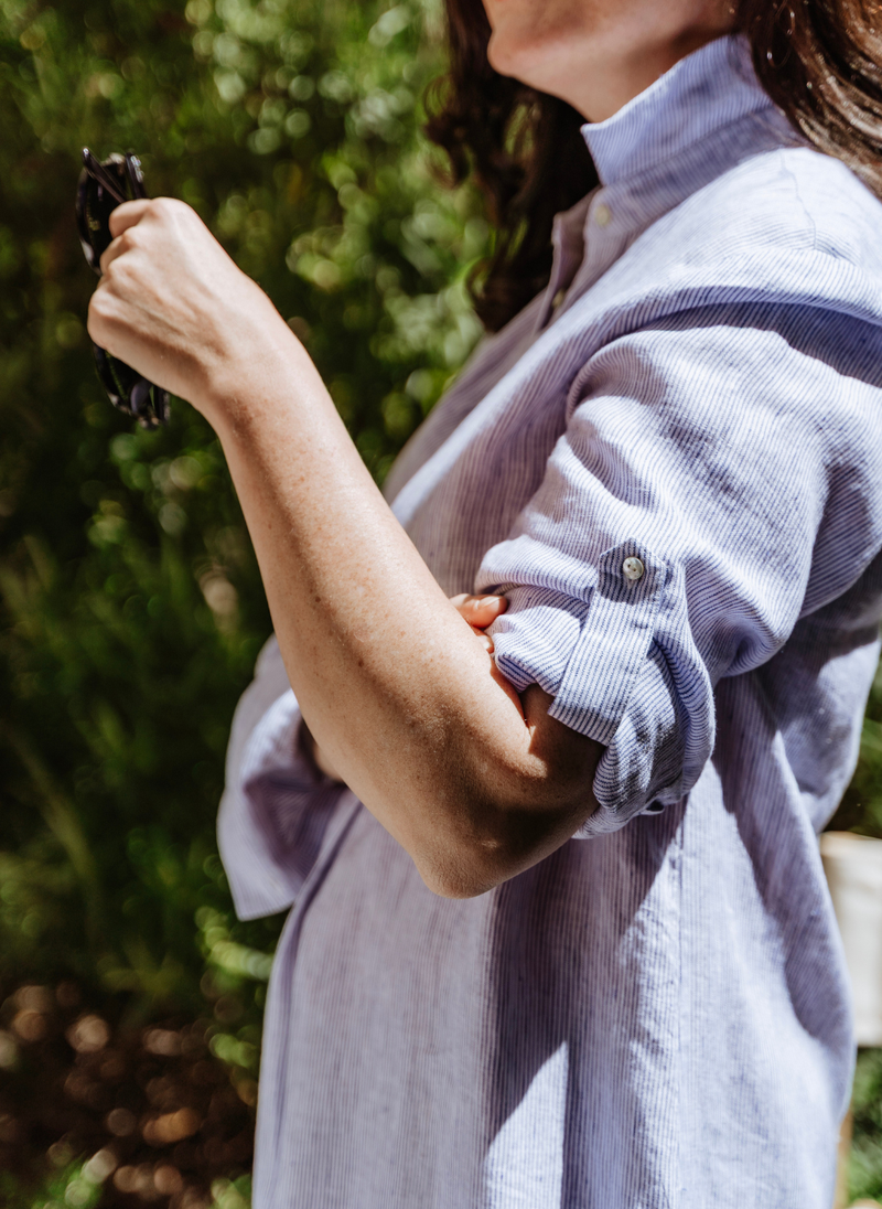 Noosa French Linen Tunic- Blue Stripe