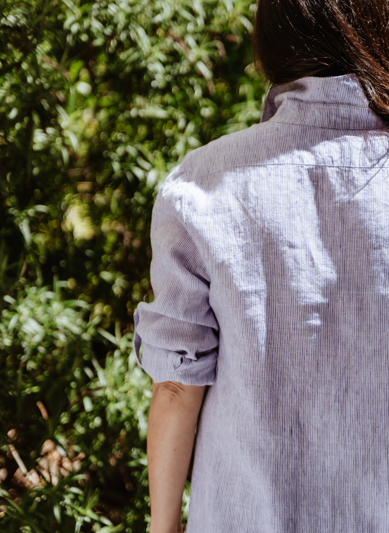 Noosa French Linen Tunic- Blue Stripe