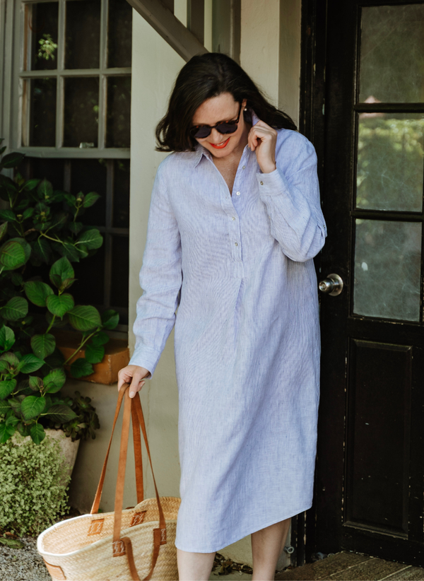Noosa French Linen Tunic- Blue Stripe