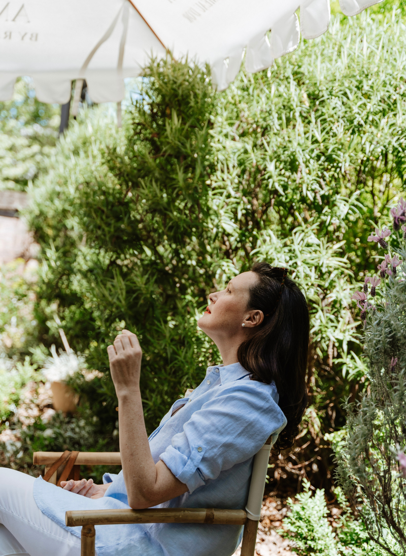 Arabella French Linen Pintuck Shirt- Amalfi Blue