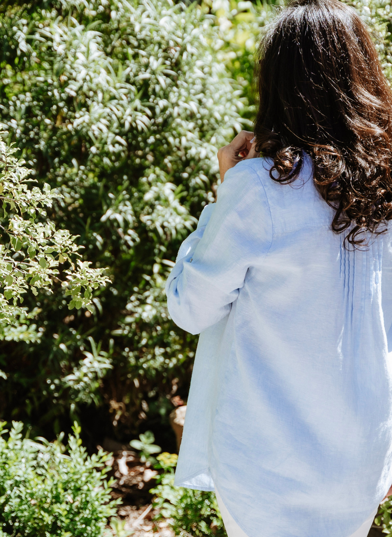 Arabella French Linen Pintuck Shirt- Amalfi Blue