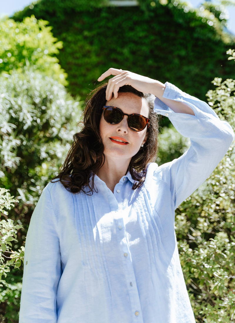 Arabella French Linen Pintuck Shirt- Amalfi Blue