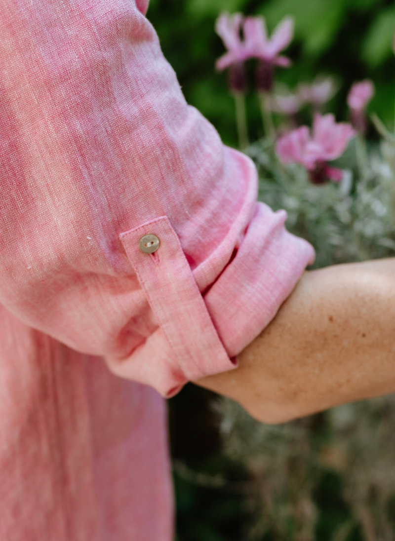 Arabella French Linen Pintuck Shirt- Brilliant Pink