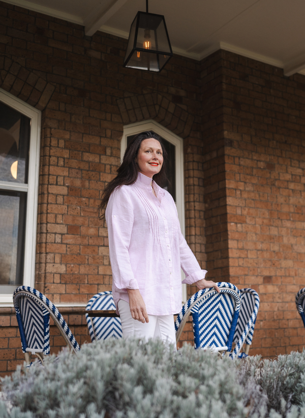 Arabella French Linen Pintuck Shirt- Mosman Pink