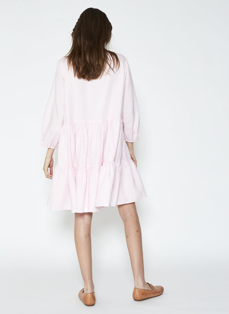 PIPPA PINTUCK TIERED DRESS - PALE PINK