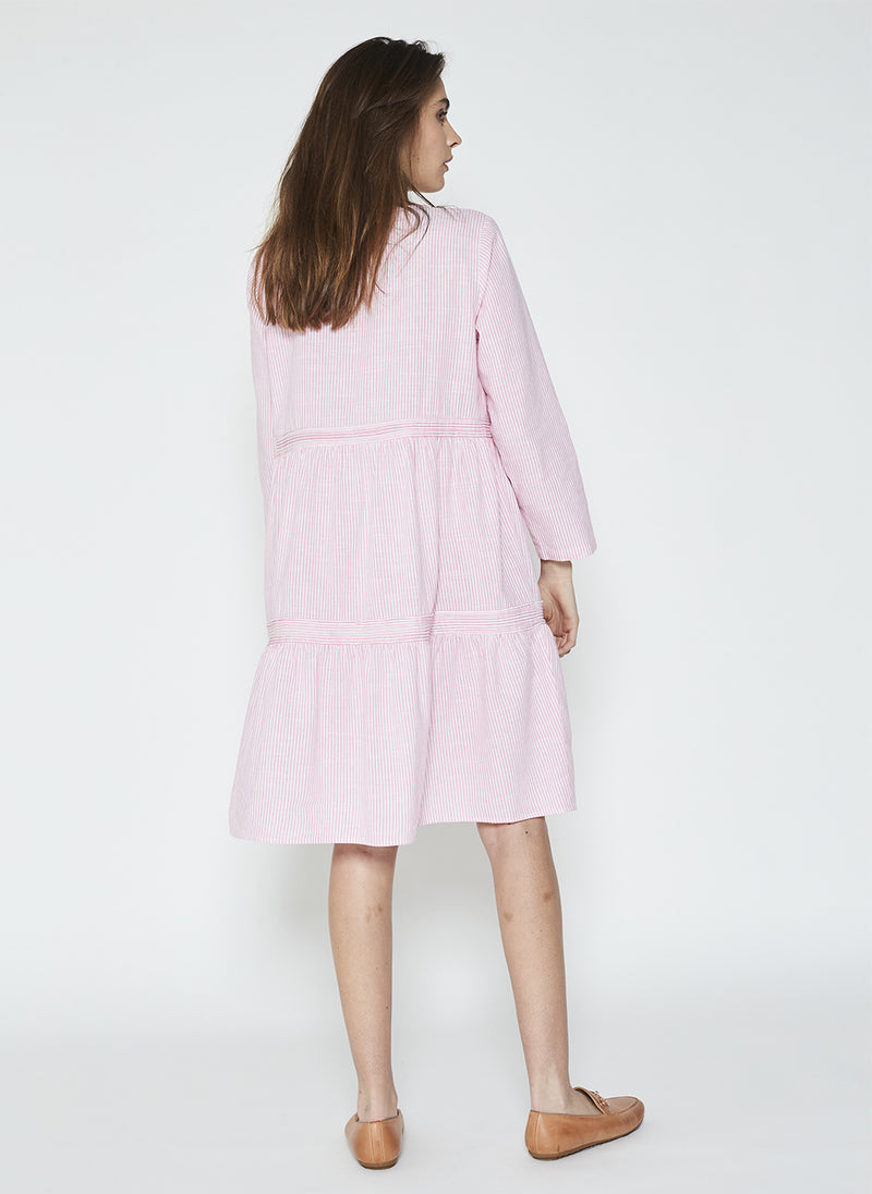 CHARLOTTE LAYERED PINTUCK DRESS - PINK STRIPE