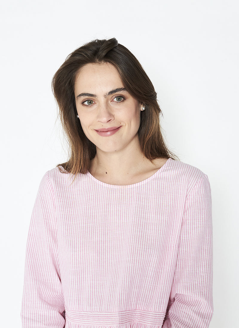 CHARLOTTE LAYERED PINTUCK DRESS - PINK STRIPE